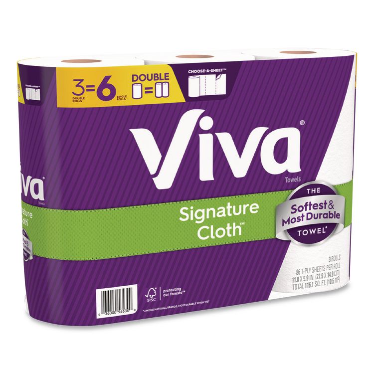 Signature Cloth Choose-A-Sheet Kitchen Roll Paper Towels,1-Ply, 5.1 x 11,White, 86 Sheets/Double Roll, 3 Rolls/PK, 8 Packs/CT