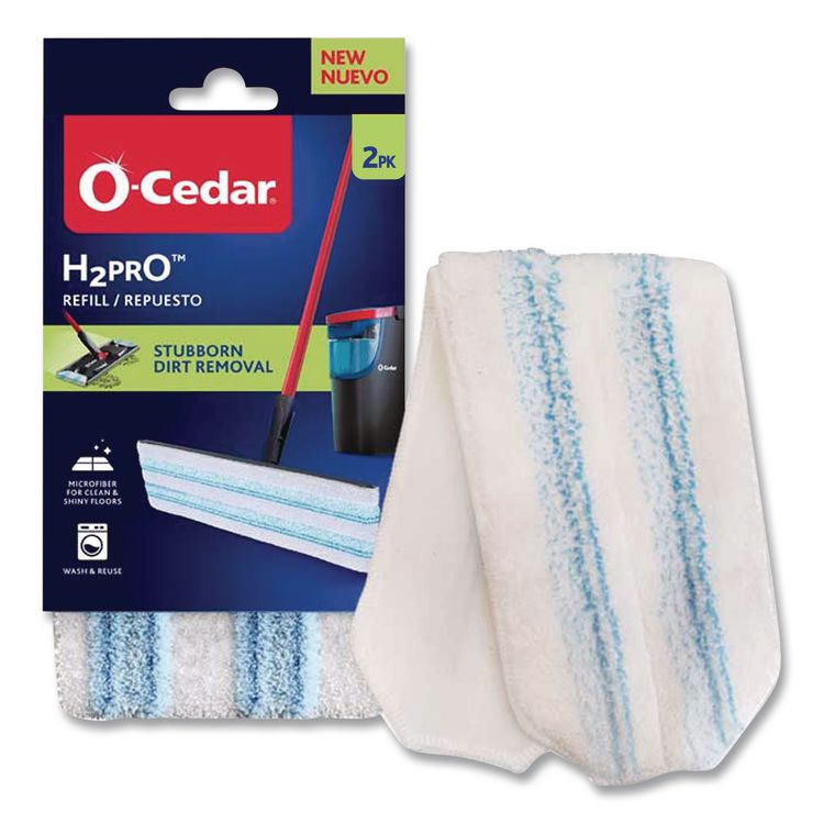 H2prO Flat Mop Head Replacement, 9.25 x 4.38, Blue/White, 2/Pack, 6 Packs/Carton