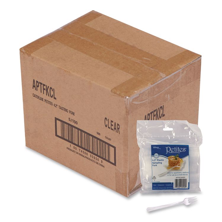 Petites Mini Utensils, Mediumweight, Petite Tasting Fork, Plastic, Clear, 500/Carton