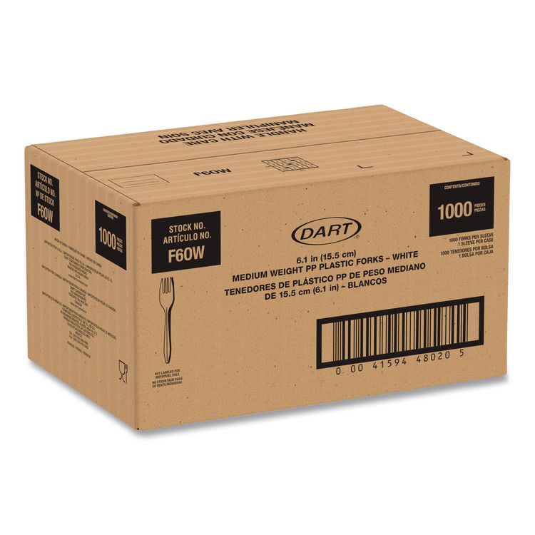 Style Setter Medium Weight Polypropylene Cutlery, Fork, Plastic, White, 1,000/Carton