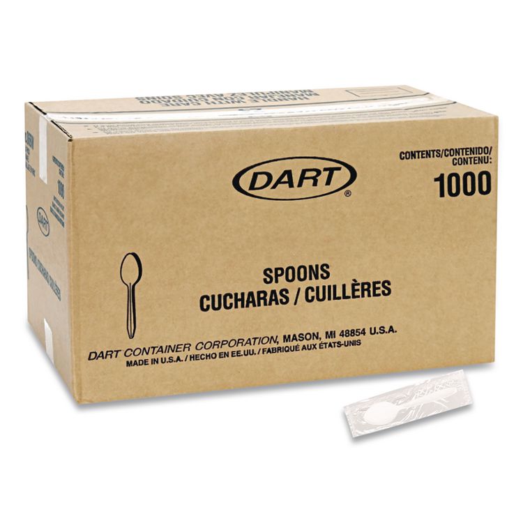 Reliance Mediumweight Cutlery, Individually Wrapped, Spoon, Plastic, White, 1,000/Carton