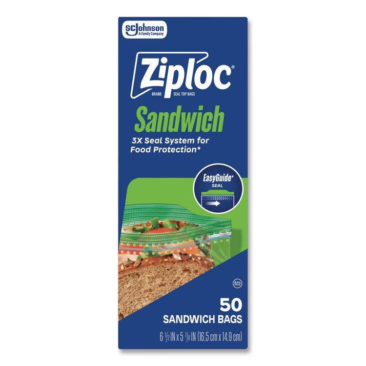 Resealable Sandwich Bags, 6.5" x 5.88", Clear, 50 Bags/Box, 12 Boxes/Carton