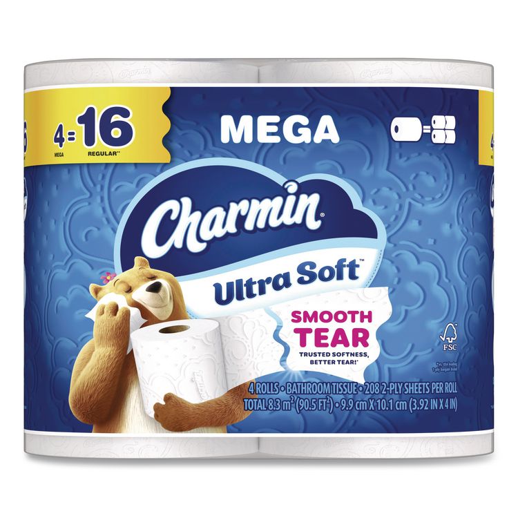 Ultra Soft Bathroom Tissue, Mega Roll, Septic Safe, 2-Ply, White, 208 Sheets/Roll, 4 Rolls/Pack, 8 Packs/Carton