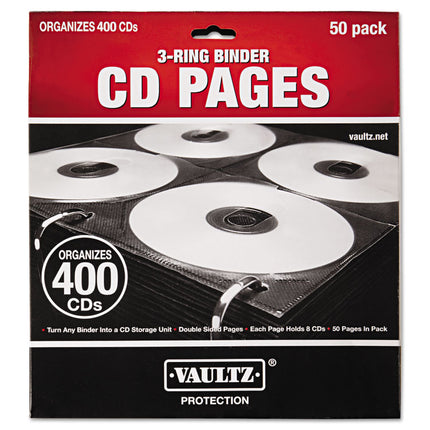 Two-Sided CD Refill Pages for Three-Ring Binder, 8 Disc Capacity, Clear/Black, 50/Pack