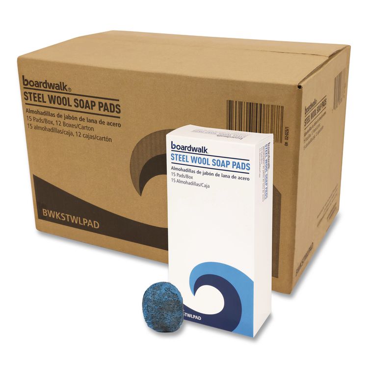 Steel Wool Soap Pads, 3 x 2.5, Blue, 15 Pads/Box, 12 Boxes/Carton