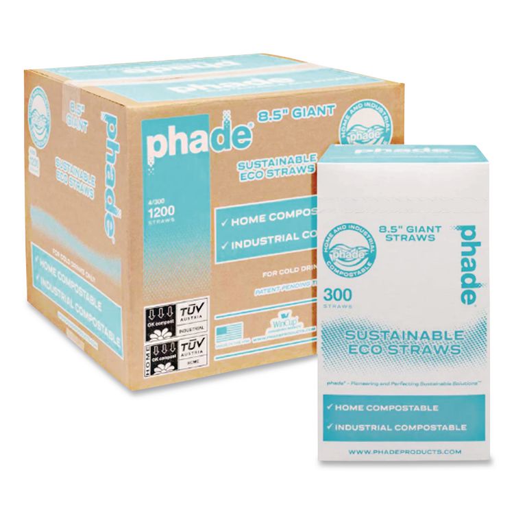 Marine Biodegradable Straws, 8.5", PHA, Ocean Blue, Wrapped, 300/BX, 4 Boxes/Carton