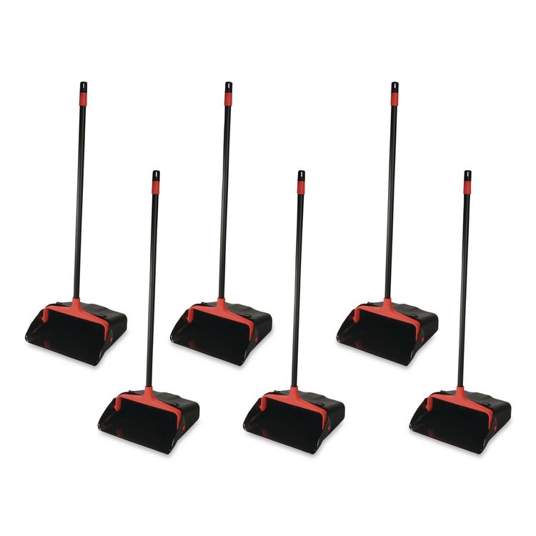 Maxi-Plus Lobby Dust Pan With Rear Wheels, 13 X 35, 30" Handle, Plastic, Black, 6/carton