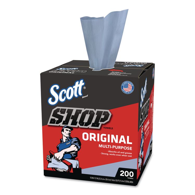Shop Towels Original, 1-Ply, 9 x 12, Unscented, Blue, 200/Box