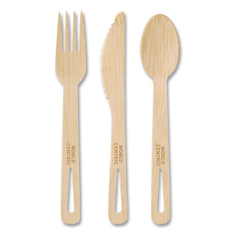 Bamboo Cutlery, Fork/Knife/Spoon, Paper, Natural, 24/Pack