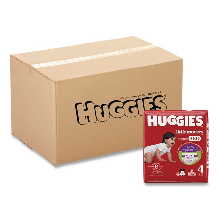 Little Movers HuggFit 360 Degree, Size 4, 22 lbs to 37 lbs, Disney Design, 21 Diapers/Pack, 4 Packs/Carton
