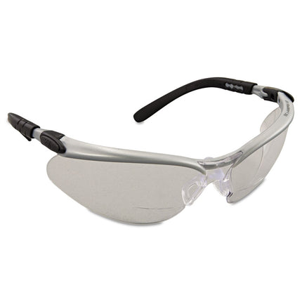 BX Molded-In Diopter Safety Glasses, 1.5+ Diopter Strength, Silver/Black Frame, Clear Lens, 20/Box