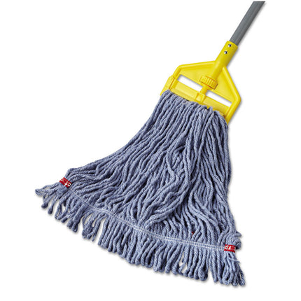 Web Foot Wet Mop Head with 1" Headband, Shrinkless, Cotton/Synthetic, Blue, Medium, 6/Carton