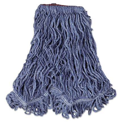 Super Stitch Blend Mop Head, Cotton/Synthetic, Large, 1" Red Headband, Blue, 6/Carton