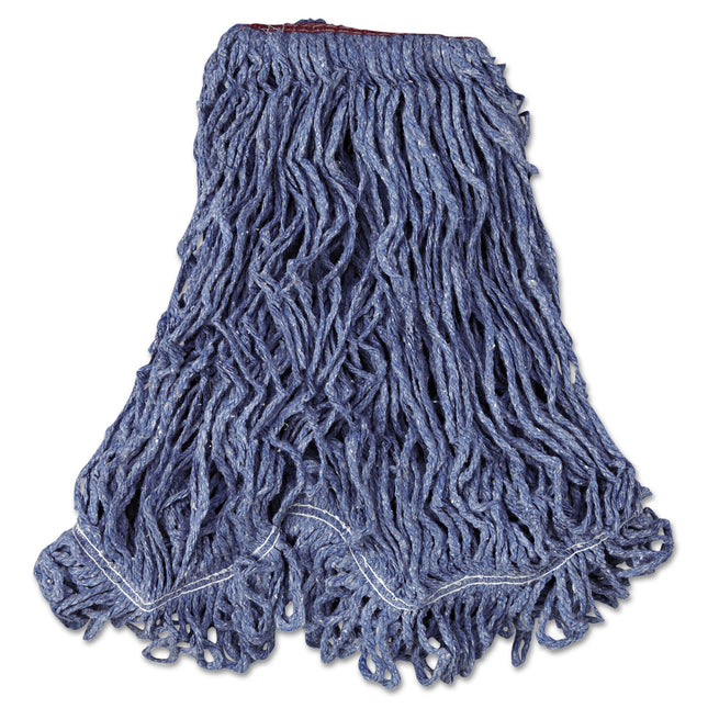 Super Stitch Blend Mop Head, Cotton/Synthetic, Large, 1" Red Headband, Blue, 6/Carton