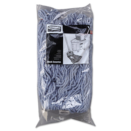 Web Foot Wet Mop Head with 1" Headband, Shrinkless, Cotton/Synthetic, Blue, Medium, 6/Carton