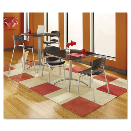 CafeWorks Stool, Supports Up to 225 lb, 30" Seat Height, Graphite Seat, Graphite Back, Silver Base