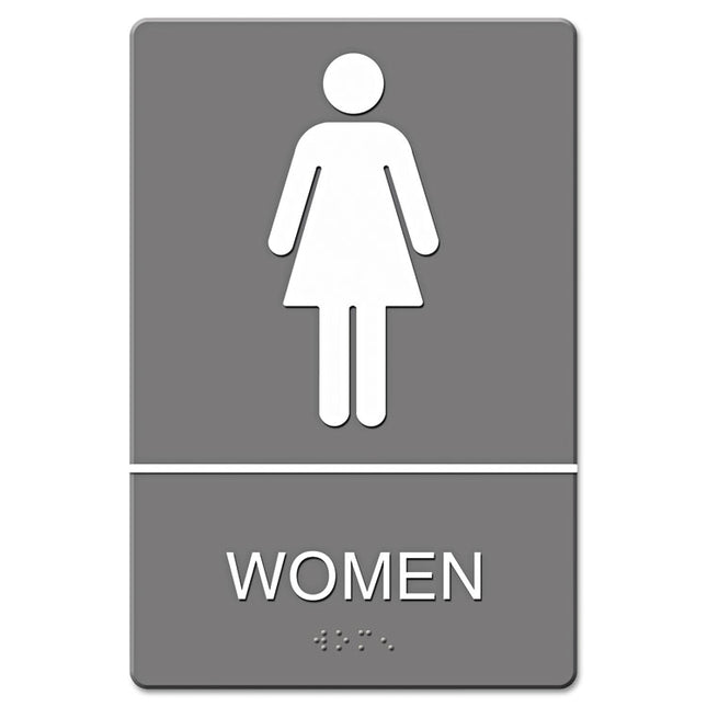 Ada Sign, Women Restroom Symbol W/tactile Graphic, Molded Plastic, 6 X 9, Gray