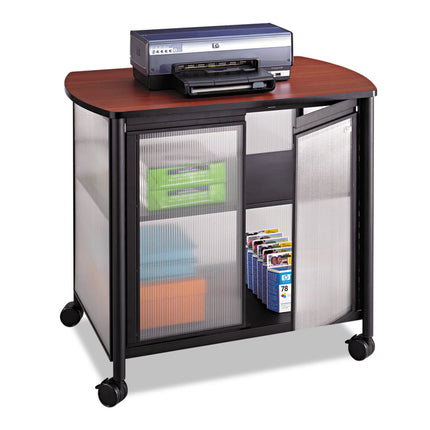 Impromptu Deluxe Machine Stand with Doors, Wood, 3 Shelf, 34.75 x 25.5 x 30.75, Cherry/White/Black