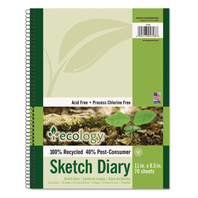 Ecology Sketch Diary, 60 lb Text Paper Stock, Green Cover, (70) 11 x 8.5 Sheets