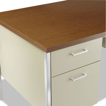 Double Pedestal Steel Desk, 60" x 30" x 29.5", Cherry/Putty, Chrome-Plated Legs