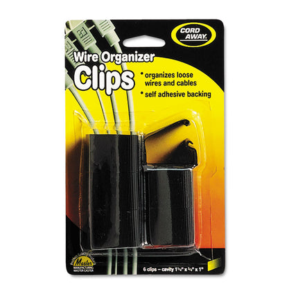 Self-Adhesive Wire Clips, Black, 6/pack