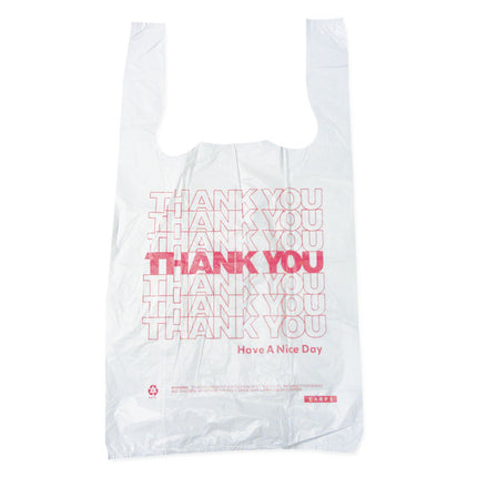 Thank You High-Density Shopping Bags, Have a Nice Day Labeling, Cut-Out Handles, 10" x 5" x 19", White/Red, 2,000/Carton