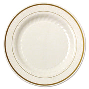 Masterpiece Plastic Plates, 9" dia, Ivory/Gold, 10/Pack, 12 Packs/Carton