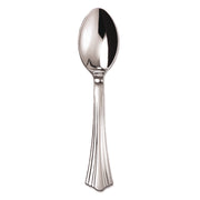 Heavyweight Plastic Spoons, Reflections Design, Silver, 600/Carton
