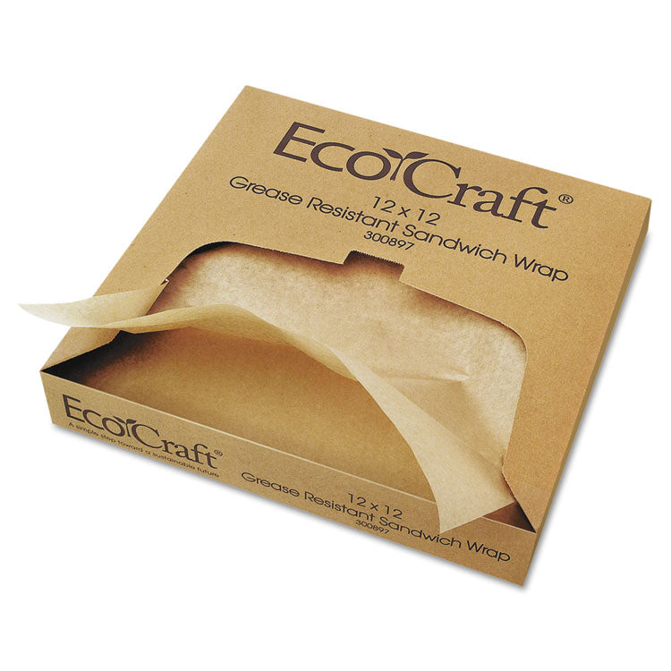 EcoCraft Grease-Resistant Paper Wraps and Liners, 12 x 12, Natural, 1,000/Box, 5 Boxes/Carton