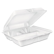 Foam Hinged Lid Container, 3 Compartments, 8 oz, 9 x 9.4 x 3, White, 100/Sleeve, 2 Sleeves/Carton