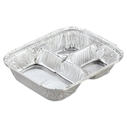Aluminum Oblong Container with Lid, 3 Compartments, 24 oz, 8.5 x 6.38 x 1.47, Silver, 250/Carton