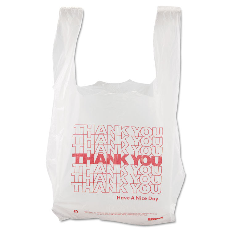 Thank You High-Density Shopping Bags, Have a Nice Day Labeling, Cut-Out Handles, 8" x 4" x 16", White/Red, 2,000/Carton