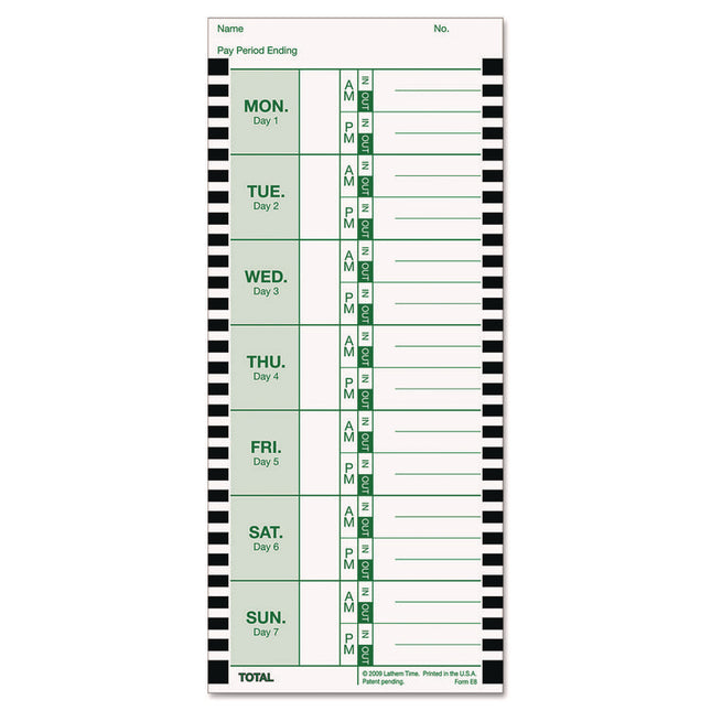 Time Clock Cards For Lathem Time 800p, One Side, 4 X 9, 100/pack