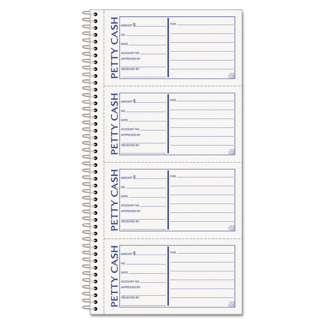 Petty Cash Receipt Book, Two-Part Carbonless, 5 x 2.75, 4 Forms/Sheet, 200 Forms Total