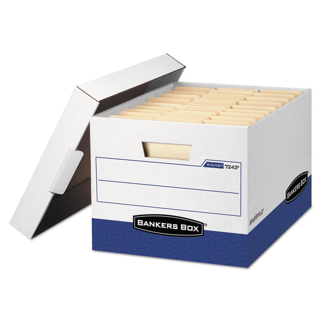 R-Kive Heavy-Duty Storage Boxes, Letter/legal Files, 12.75" X 16.5" X 10.38", White/blue, 4/carton
