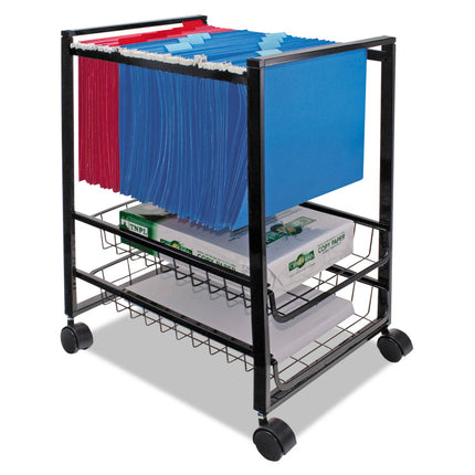 Mobile File Cart with Sliding Baskets, Metal, 2 Drawers, 1 Bin, 12.88" x 15" x 21.13", Black