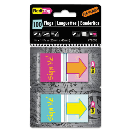 Pop-Up Fab Page Flags W/dispenser, "sign Me!", Red/orange, Teal/yellow, 100/pack