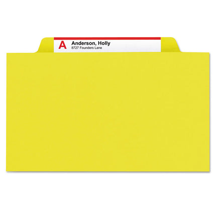 6-Section Pressboard Top Tab Pocket Classification Folders, 6 SafeSHIELD Fasteners, 2 Dividers, Letter Size, Yellow, 10/Box