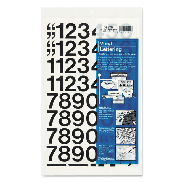Press-On Vinyl Numbers, Self Adhesive, Black, 1"h, 44/pack