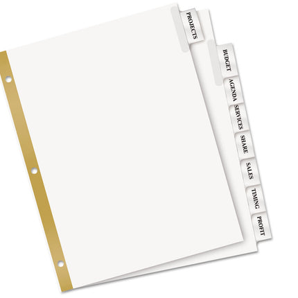 Insertable Big Tab Dividers, 8-Tab, Double-Sided Gold Edge Reinforcing, 11 x 8.5, White, Clear Tabs, 1 Set