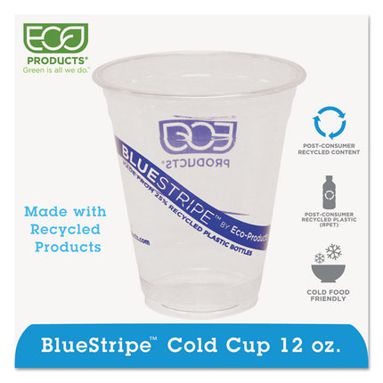 BlueStripe 25% Recycled Content Cold Cups, 12 oz, Plastic, Clear/Blue, 50/Pack, 20 Packs/Carton