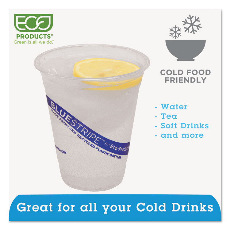 BlueStripe 25% Recycled Content Cold Cups, 12 oz, Plastic, Clear/Blue, 50/Pack, 20 Packs/Carton