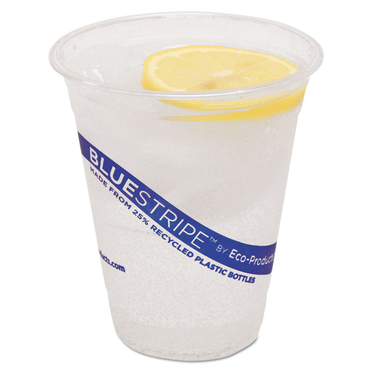 BlueStripe 25% Recycled Content Cold Cups, 12 oz, Plastic, Clear/Blue, 50/Pack, 20 Packs/Carton