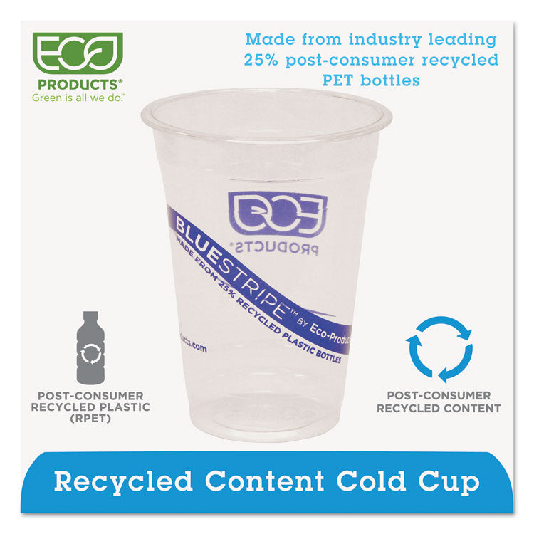 BlueStripe 25% Recycled Content Cold Cups, 16 oz, Plastic, Clear/Blue, 50/Pack, 20 Packs/Carton