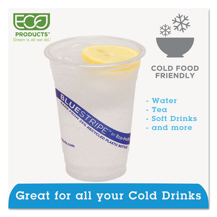 BlueStripe 25% Recycled Content Cold Cups, 16 oz, Plastic, Clear/Blue, 50/Pack, 20 Packs/Carton