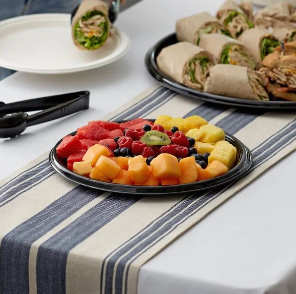 Visions Black PET Plastic 12" Thermoform Catering / Deli Tray - 25/Case