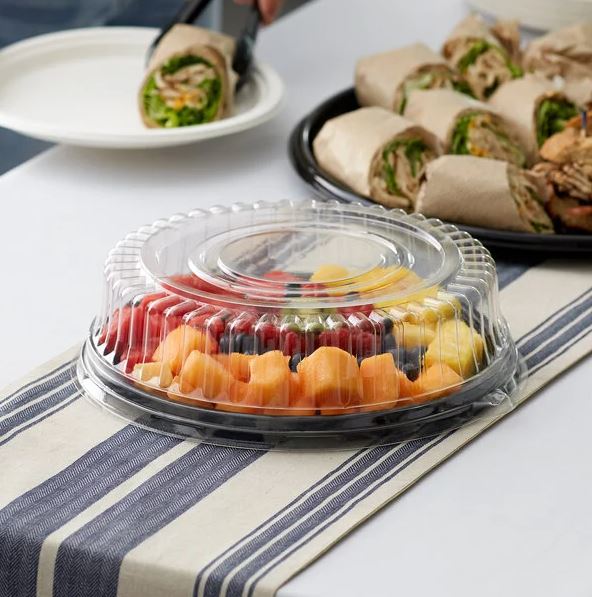 Visions 12" Clear PET Plastic Round Catering Tray High Dome Lid - 25/Case