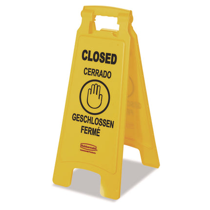 Multilingual "closed" Sign, 2-Sided, 11 X 12 X 25, Yellow
