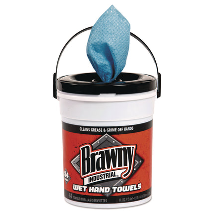 Wet Hand Towels, 1-Ply, 8.6 x 12.2, Fresh Scent, Blue, 84/Pail, 6/Carton