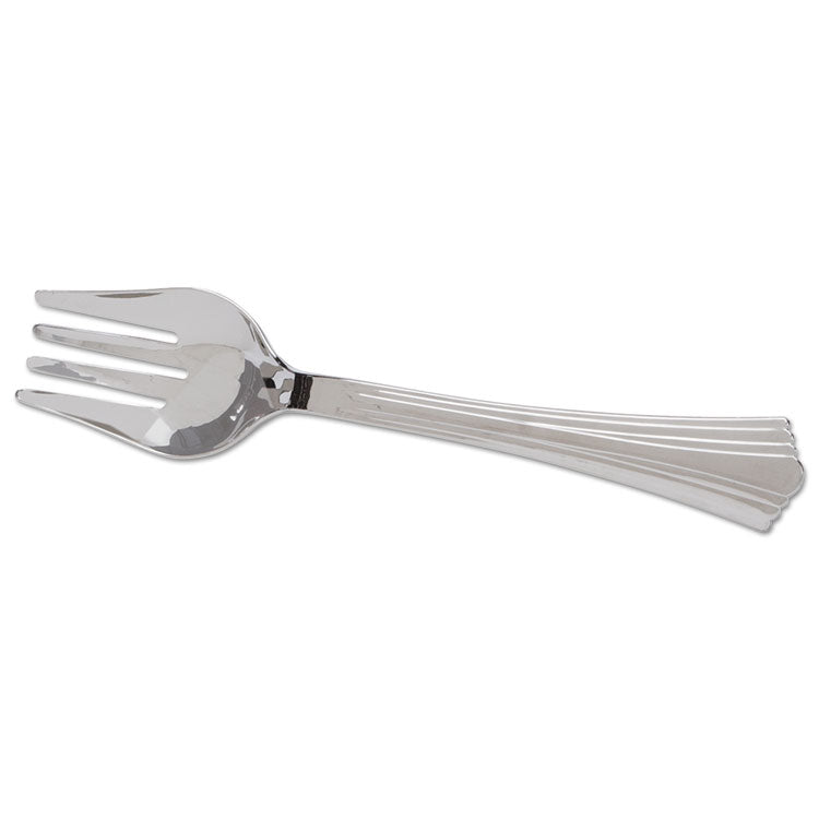Heavyweight Plastic Serving Forks, Reflections, 10", Silver, 60/Carton